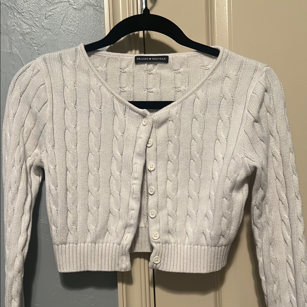 Brandy Melville White Cardigan Cable Knit Sweater